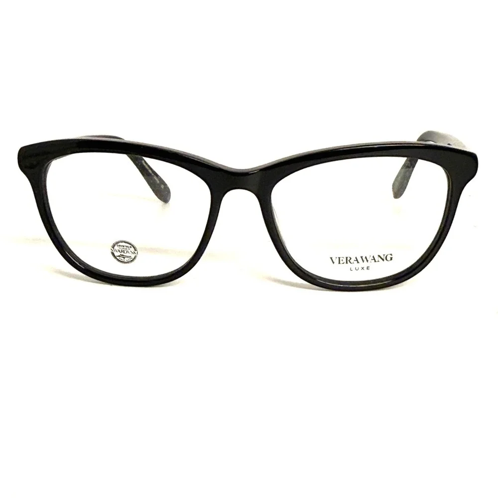 Vera Wang Luxe Frigg BK Eyeglasses Black Cat Eye Swarovski Crystal 53-16-138